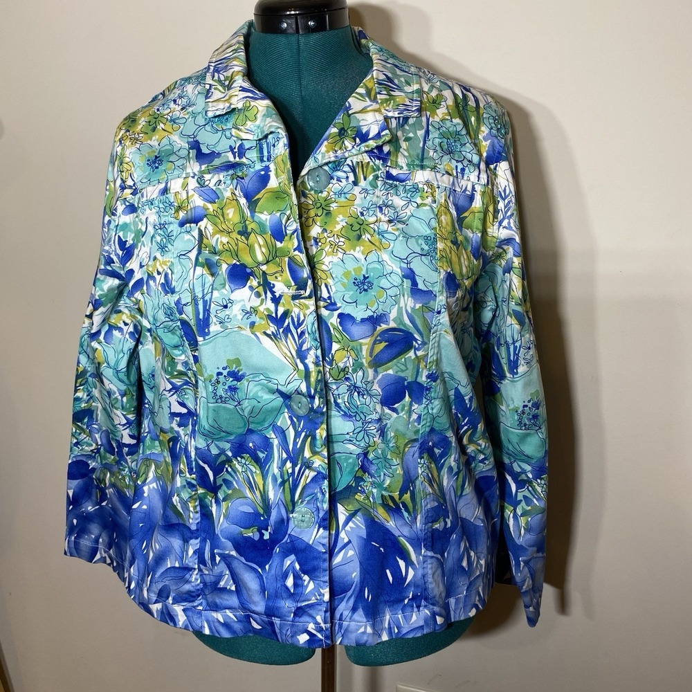 Coldwater Creek Mulitcolor Floral Button Up Jacket Sz PXLCasual Comfort Stretchy